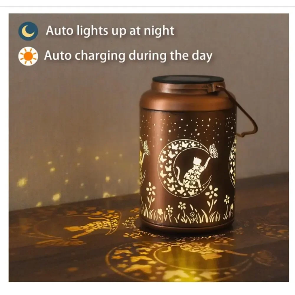 Cat design Solar Lanterns Outdoor Waterproof Hanging Solar Lights Metal